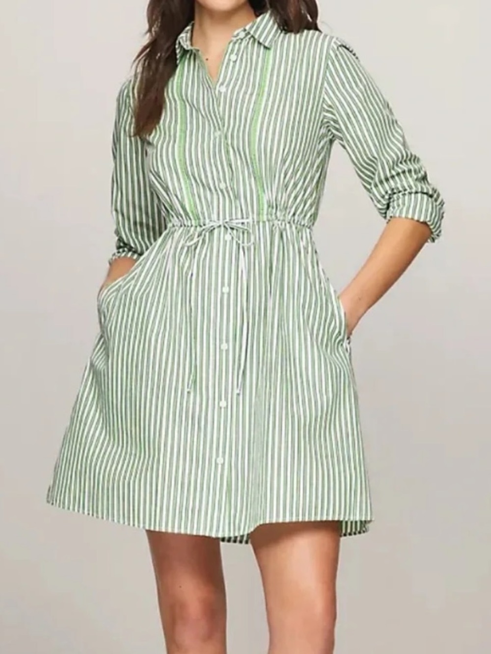 Tommy Hilfiger Green Striped Shirt Dress